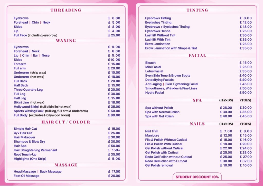 price list